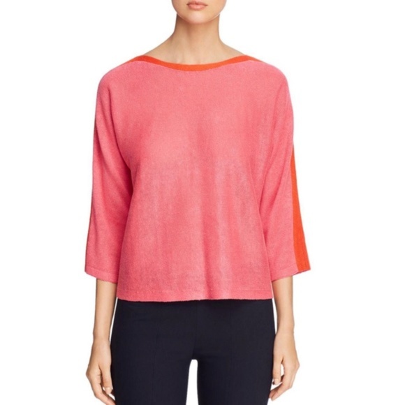 Eileen Fisher Contrast Trim Organic Linen Sweater